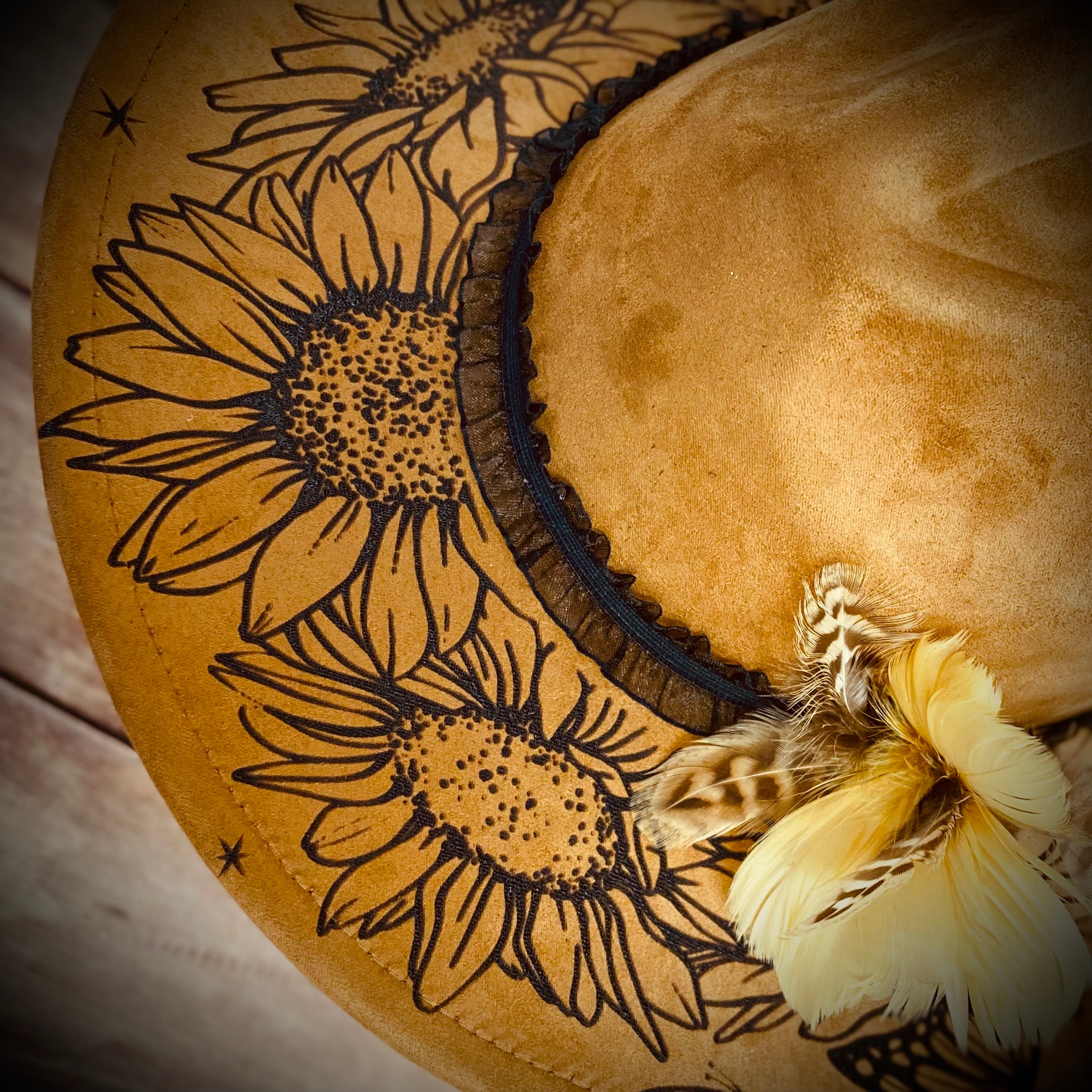 Sunflower Engraved Suede Hat