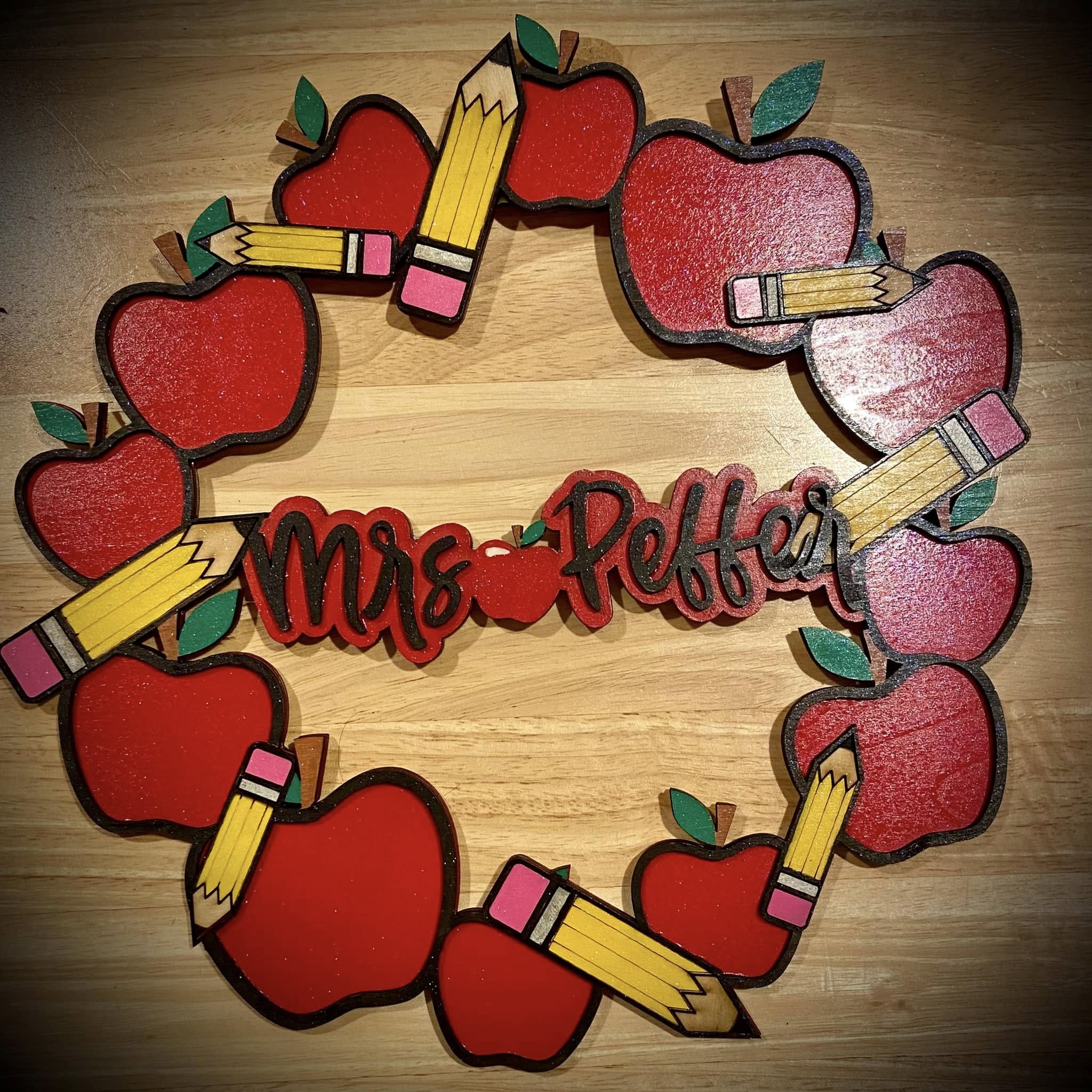 Personalized Apples & Pencils Sign