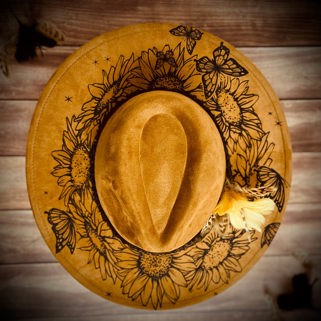 Sunflower Engraved Suede Hat