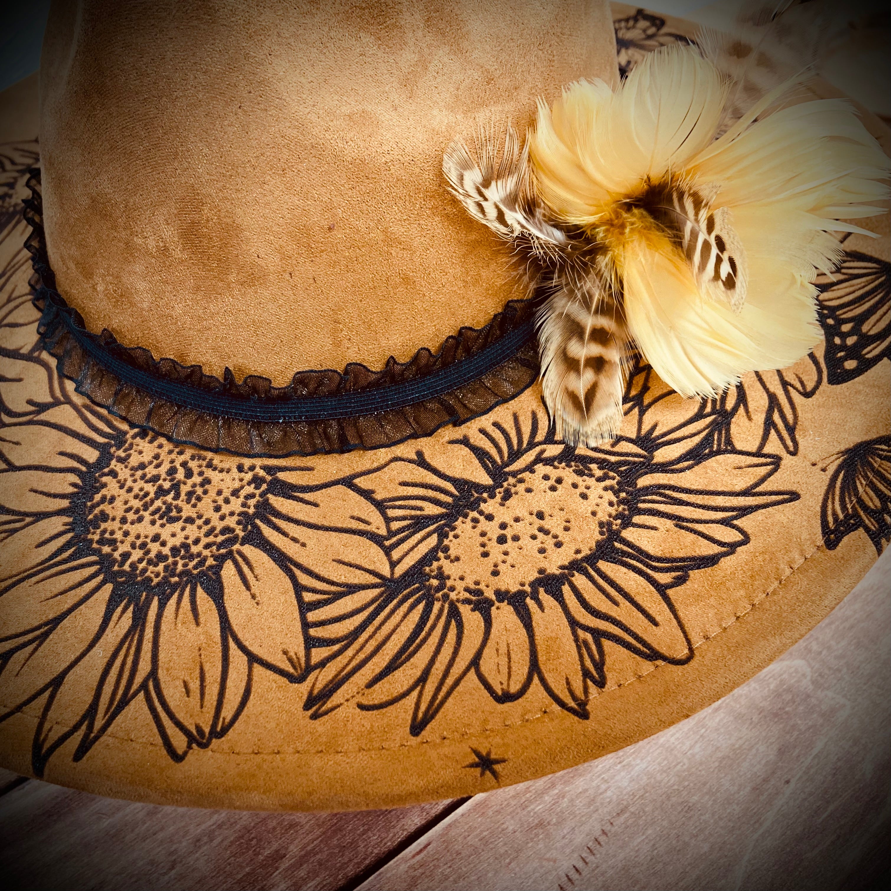 Sunflower Engraved Suede Hat