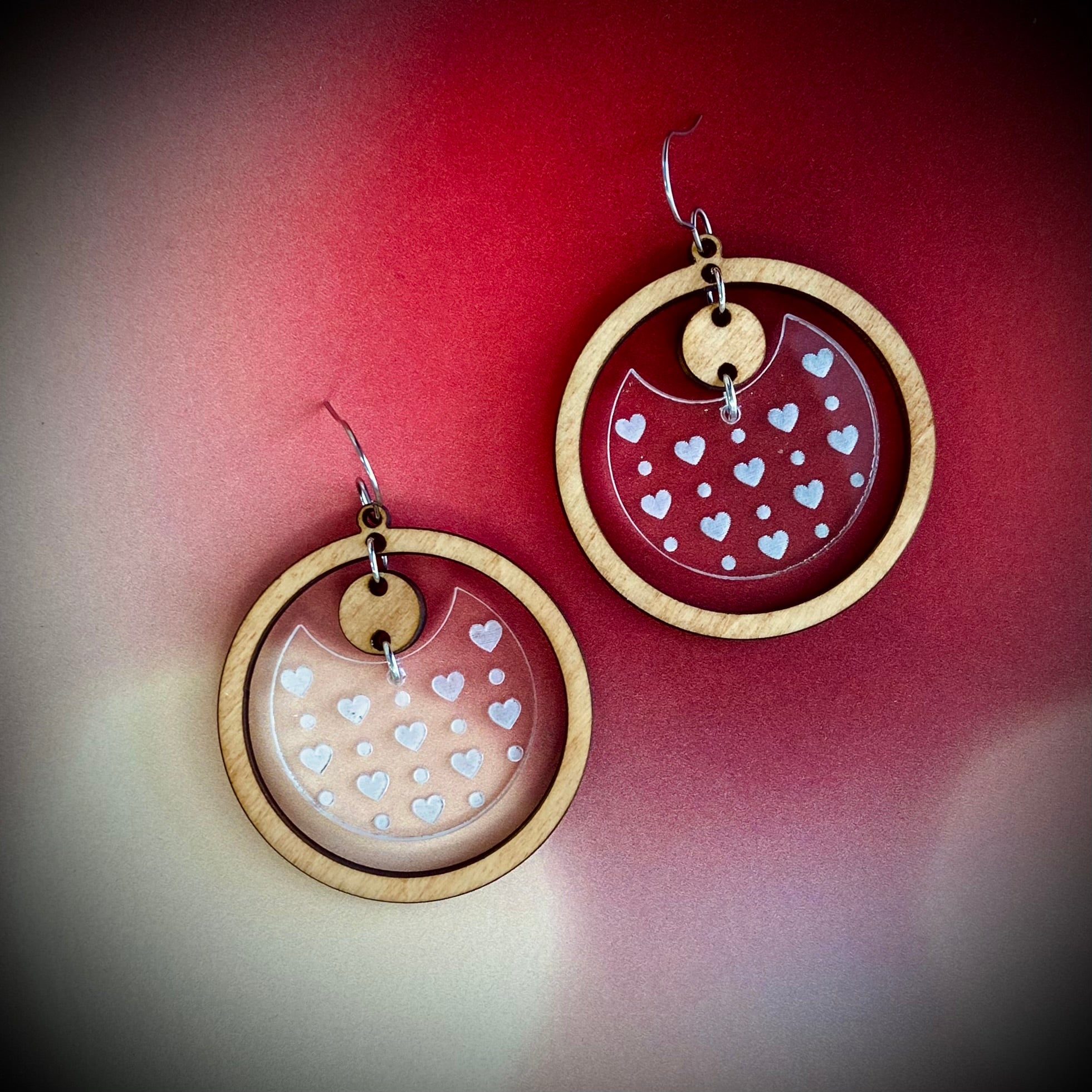 Pecan & Acrylic Heart Earrings